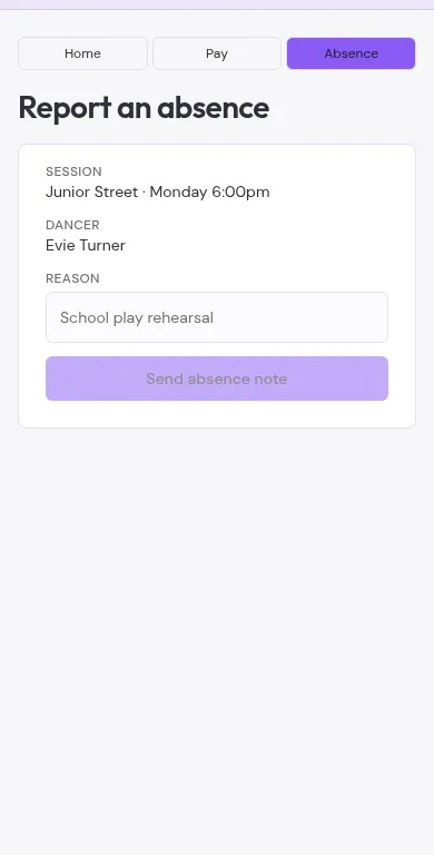 Sample parent reporting an absence from their phone